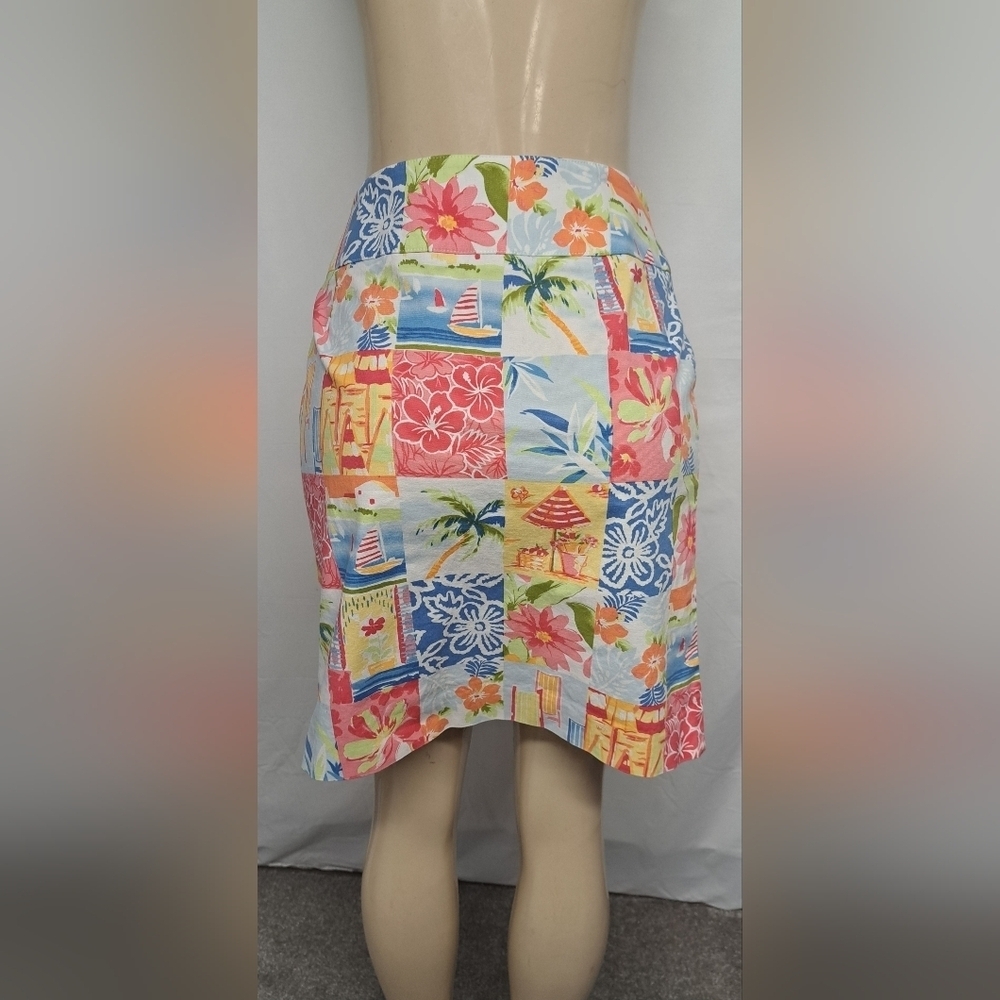 Talbots Petites 12 Mini Skirt Cotton Spandex Beach Colorful Hidden Zipper - Picture 3 of 6